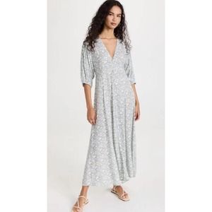 Faherty Womens Havana Maxi Dress Size Medium Smoke Echo Floral Short Sleeve Boho